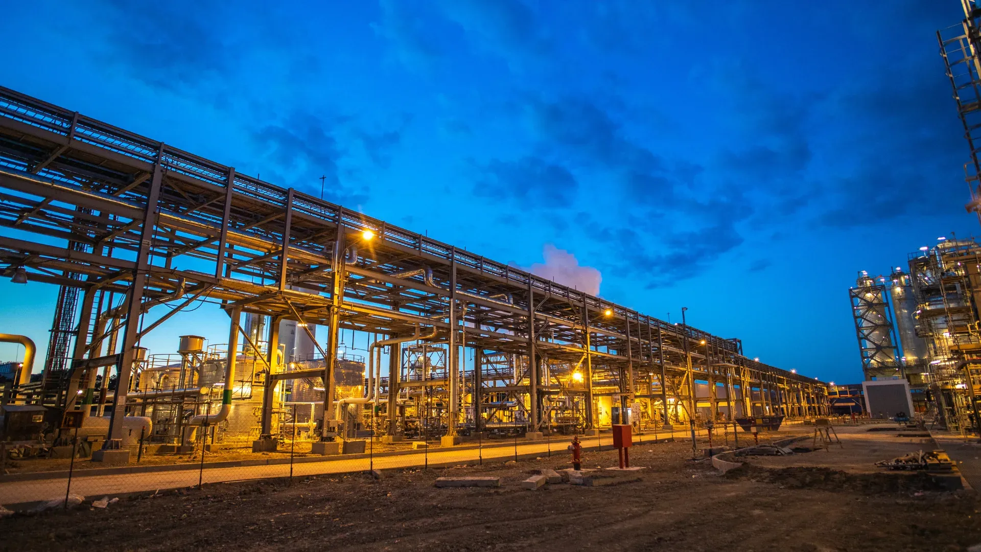 2CENSOR industrial mineral processing plant at dusk