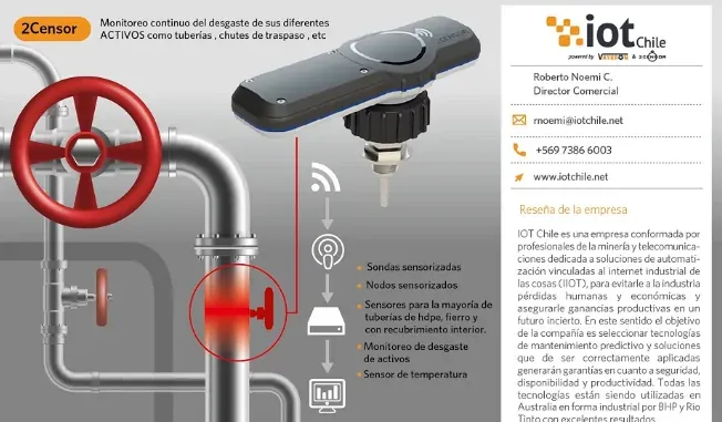 Chilean Mining Portal – Vayeron and 2CENSOR: IOT Chile brings the most advanced technologies for predictive monitoring of idlers and pipes (18/8/2020)